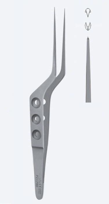 Пінцети Yasargil, мікро, байонетної форми, робоча довжина 60 мм, прямі, кінчик 1,2 мм, зубці 1 х 2, довжина 180 мм. Бренд - Asanus Medizintechnik Gmb, Німеччина